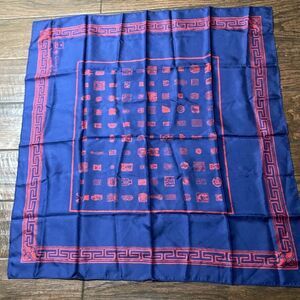RLJ Qing Yue Blue and Red Silk Scarf Vintage